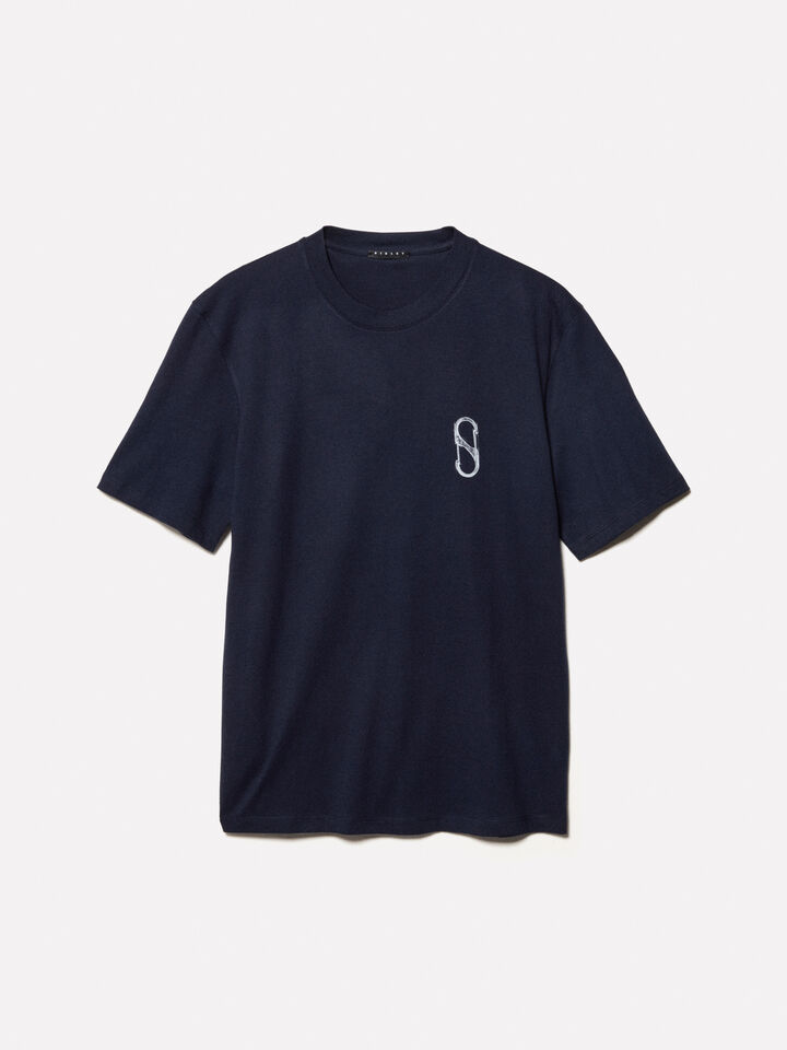Blue t-shirt with print - men's short sleeve t-shirts - Dark Blue | Sisley image number 5